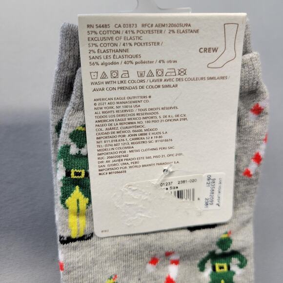American Eagle Socks Mens One Size Gray Crew Elf Movie Angry Buddy Christmas New - Picture 6 of 8